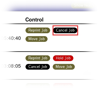  Click on Cancel Job to remove one of your printing jobs.