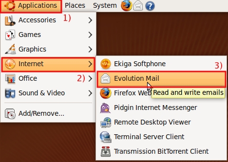 Search and click on the Evolution Mail icon ...