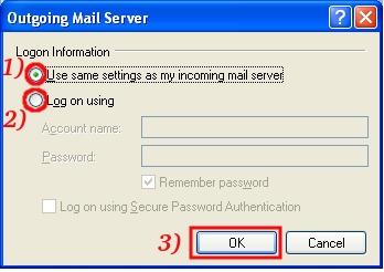 Check carefully the content of the Outgoing Mail Server window...