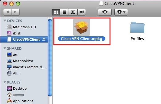 Execute the file Cisco_VPN_Client.mpkg ...