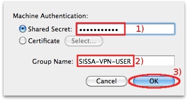 Write the VPNClient password, and in GroupName field: SISSA-VPN-USER...