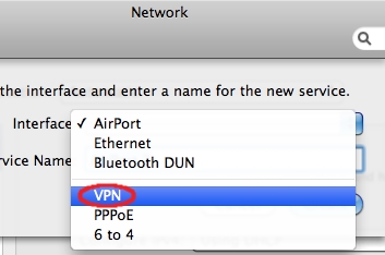 In the Interface drop down menu, select VPN...