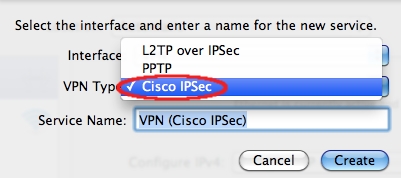 In the VPN Type drop down menu, select Cisco IPSec...