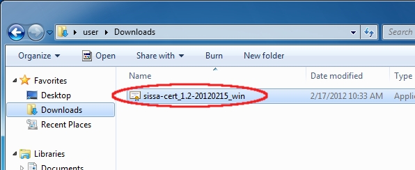 Execute the file sissa-cert_1.2-20120215_win...