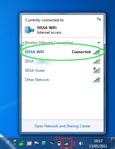 The message " Connected " has to appears in the same line of SISSA-WiFi.