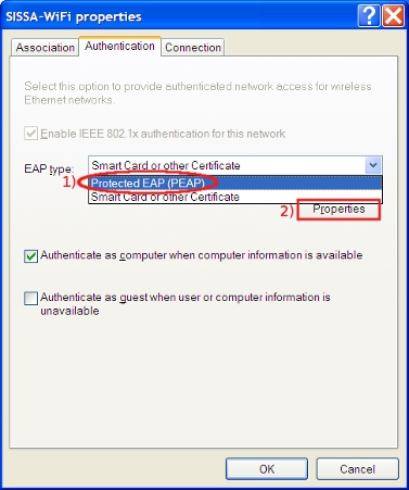 In EAP type drop down list, select Protected EAP (PEAP) and then properties...