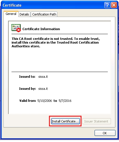 Click on Install Certificate ...