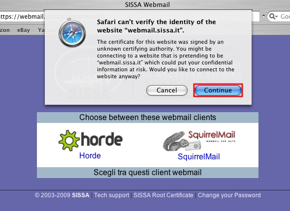 Certificate messages when acces to the e-mail using Mac (panter)