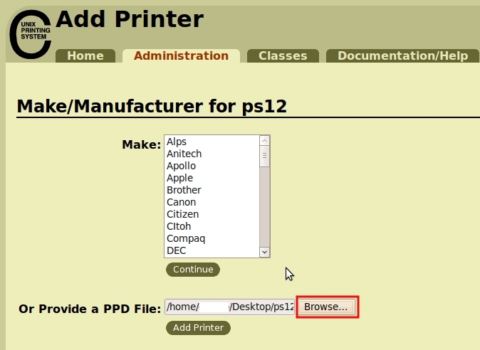 In the Make/Manufacturer for ps12 section, click on Browse ...