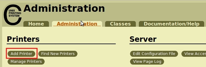In the Administration tab, click on Add printer ...