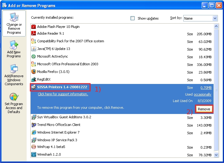 Select the SISSA Printers and then click on Remove button...