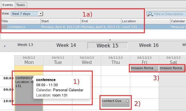Events appear in the main calendar as "rectangular box with a dark gray background".