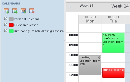 Assign to each calendar a different color.