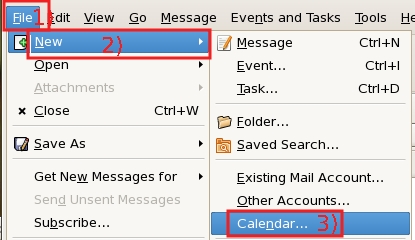 The options "New" and "Calendars" will appear in two different windows.