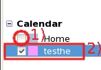 The "testhe" calendar is selected, so it has a blue background.