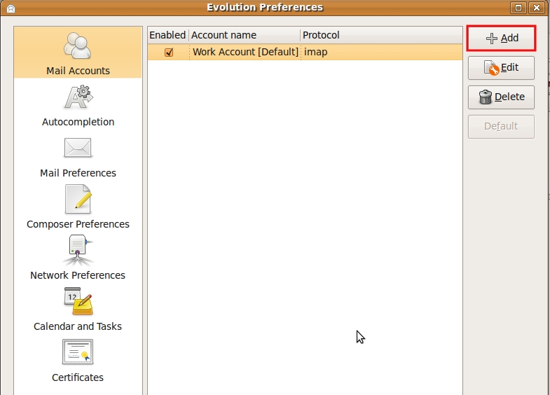  In the Evolution Preferences window, click on the Add button ... 