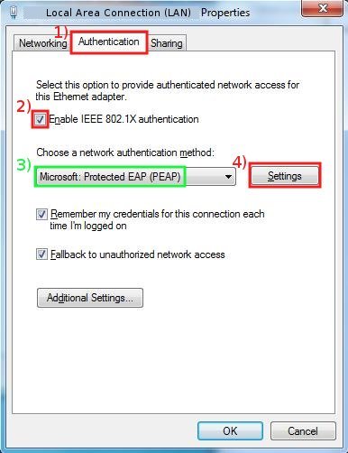 Enable IEEE 802.1X authentication then click on Settings...