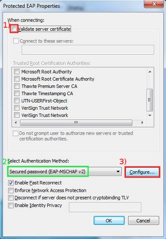 Remove the check in Validate server certificate then click on Configure...