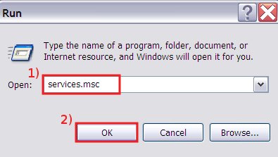 In the Open field write: services.msc, then press OK