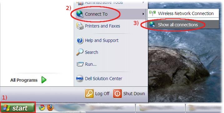 Start --> Connect to --> Show all connections...