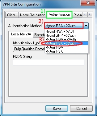 In the Authentication Method drop down list, select Mutual PSK + XAuth...