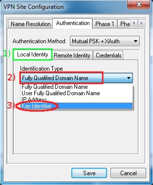 In the Local Identity internal tab, Identification Type drop down list, select Key Identifier...