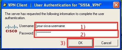 Enter the Username and Password you use for Sissa e-mail ...
