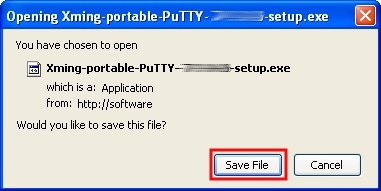 In the Opening Xming-portable-PuTTY-.....-setup.exe window, click on Save ...