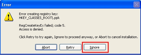 Click on Ignore as many time as it is necessary (more than 6)...