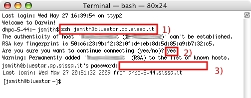 Open an ssh connection using text mode.