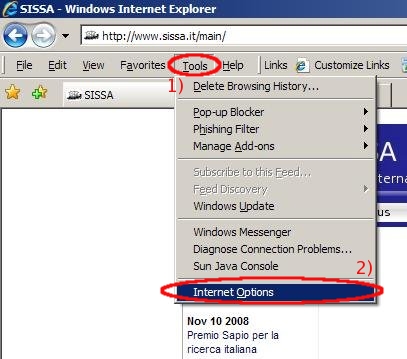 Select Internet Options from the Tools menu...