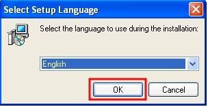 In the Select Setup Language window, English come by default, click on OK ...