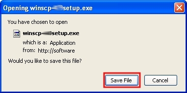 In the Opening winscp...setup.exe window, click on Save ...