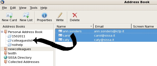 Drag the selected e-mail contacts....