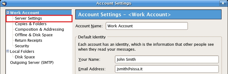 In the Work Account section, click on Server Settings ...
