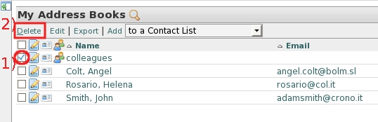 Select the contact list name, then click on Delete, at the end OK to confirm...
