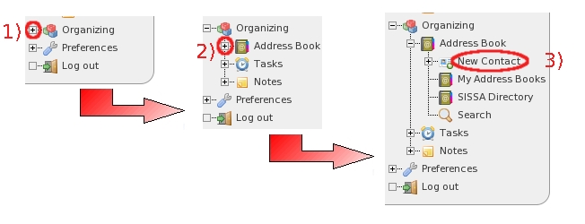 Expand the Organizing item, then your Address Book item, at the end select New Contact...