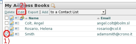 Select the contact, select Edit, modify the content of the contact then click on Finish.