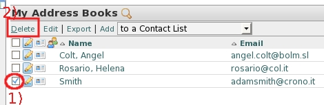 Select the contact, then select Delete, at the end confirm clicking on OK