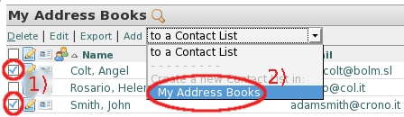 Select the contacts and My Address Books in the drop-down list...