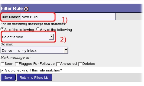 Fill in / choose the fields of Filter Rule Window...